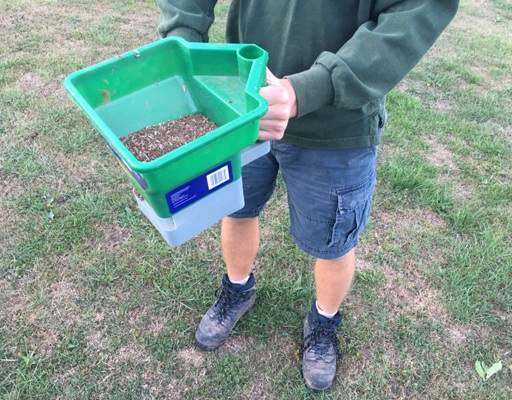 Feeding lawn with spreader